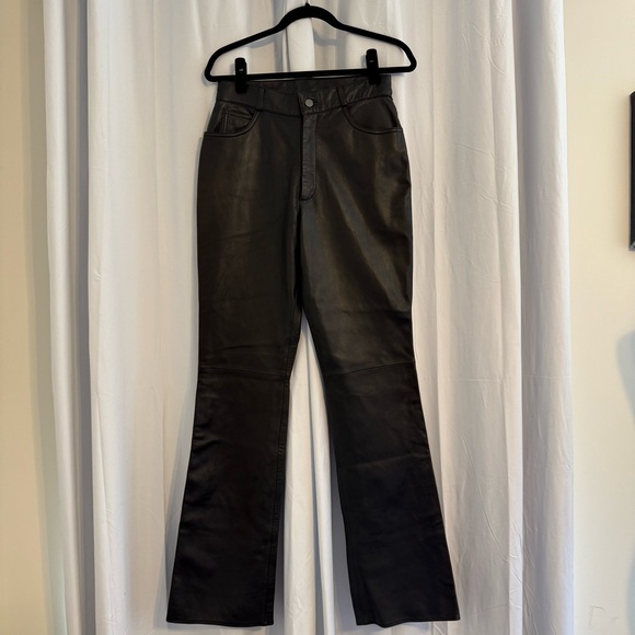 Tannery West Denim - Tannery West Black Genuine Leather High Rise Flare Pants 34” Inseam Size 12